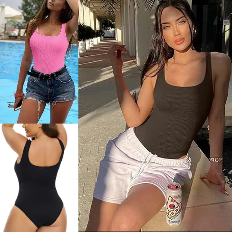 Ribbed Tummy Jumpsuit Daily Shaper Bodysuits Light Control Compress Tummy Control Open Crotch Shapewear Suits Open Crotch