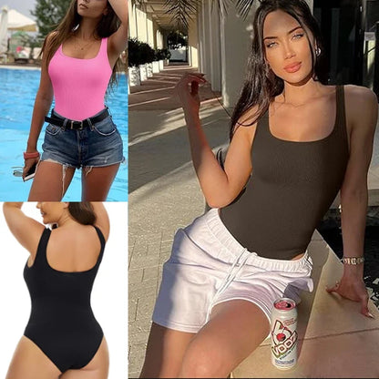 Ribbed Tummy Jumpsuit Daily Shaper Bodysuits Light Control Compress Tummy Control Open Crotch Shapewear Suits Open Crotch
