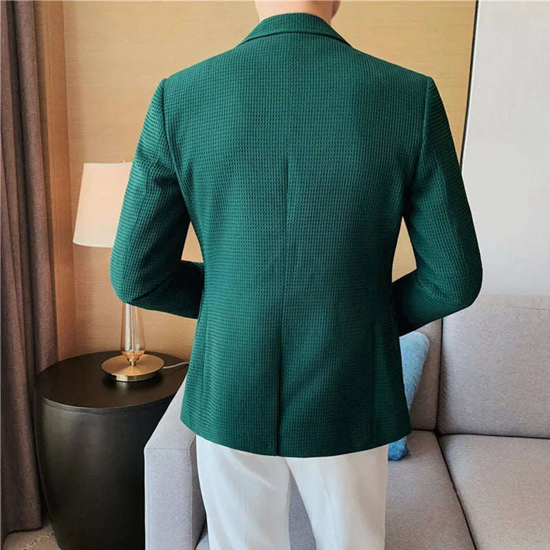 Plus Size 4XL-M Autumn New Waffle Suit Jacket Men Two Buttons Slim Fit Business Casual Blazers Homme Formal Groom Prom Tuxedo