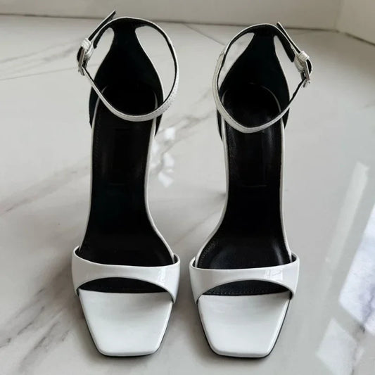 New Fashion Shallow Mouth Bag with One Piece Buckle Strap, Square Head, Open Toe, Fine High Heels Sandals for Women 34-46