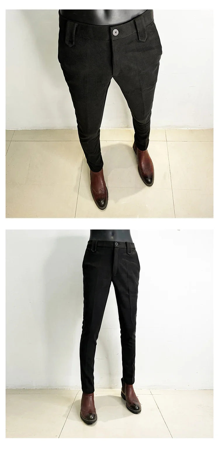2025 Autumn Winter New Woolen Thickened Suit Pants High Quality Men Slim Fit Straight Formal Business Social Office Dress Pants