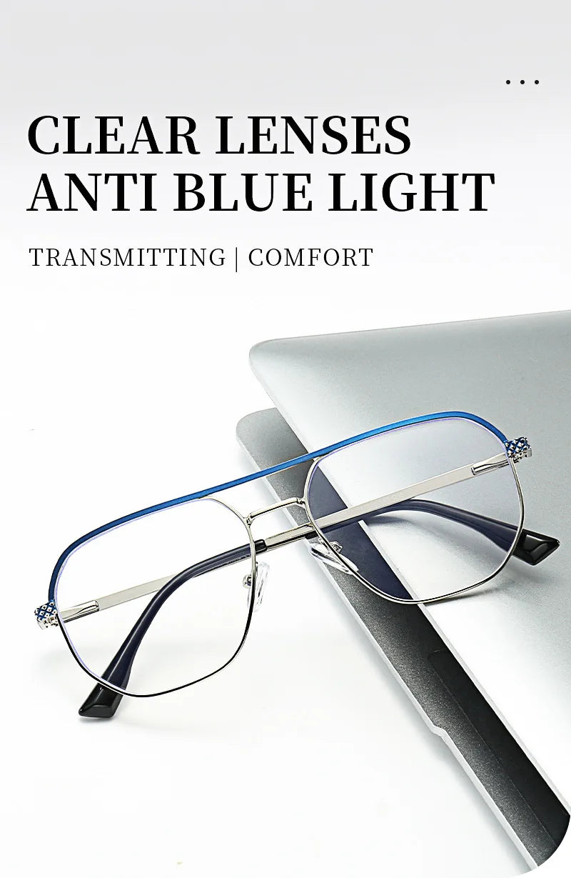 Fashion Metal Eyeglasses Frames New Double-Beam Eyeglasses Frames Anti-Blue Light Eyeglasses Customizable Prescription