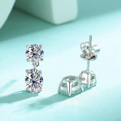 3cttw  Certified Oval/Round Cut Moissanite Diamond Drop Earrings for Women 100% 925 Sterling Silver Stud Earring Fine Jewelry