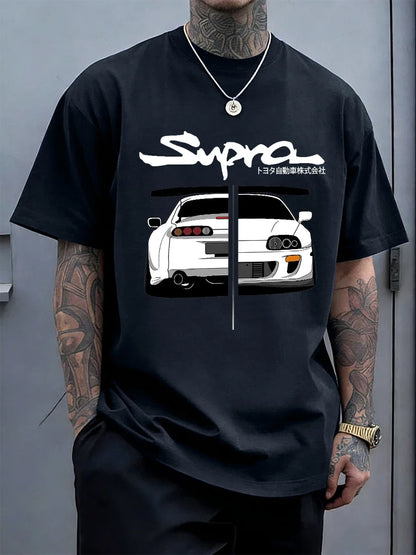 Japanese Cool Car Puzzle Print Cotton T-Shirts Men Summer Short Sleeve T Shirt Soft Oversized O-Neck Tops Basic Male Clothes