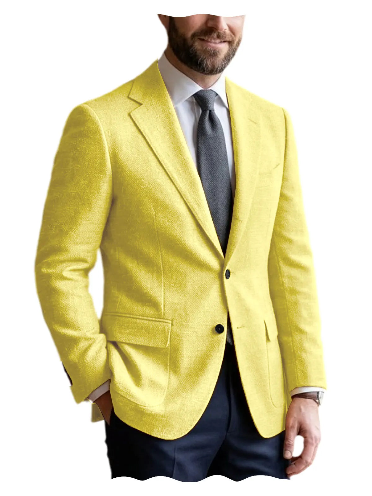 Men's Linen Blazer Notched Lapel 2 Button Slim Fit Suit Jacket Lightweight Breathable Men Business Wedding Party for Spring