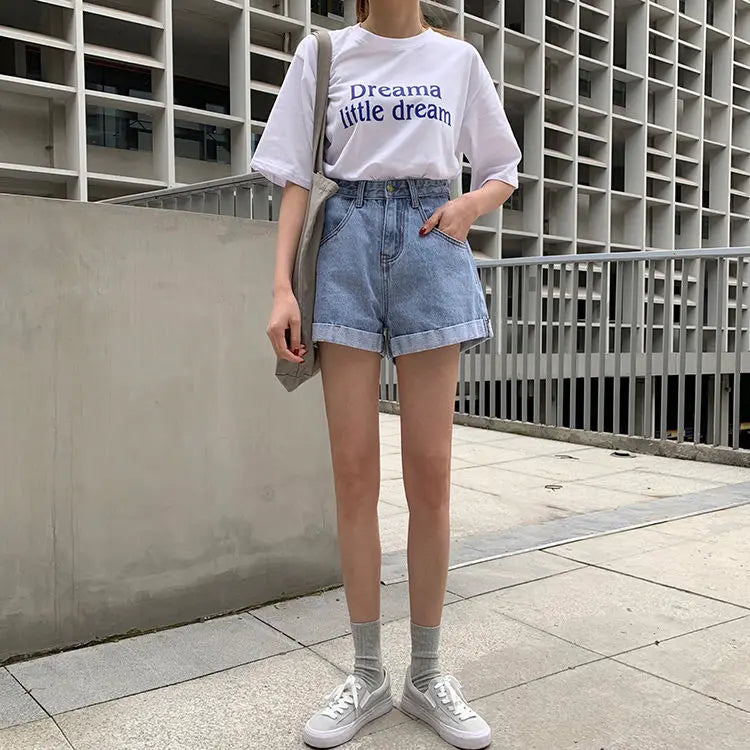 Women's Denim Shorts Wide With Belt High Waist Female Short Jeans Pants Trend 2025 New In Offer Aesthetic Hot Elasticty Outfits