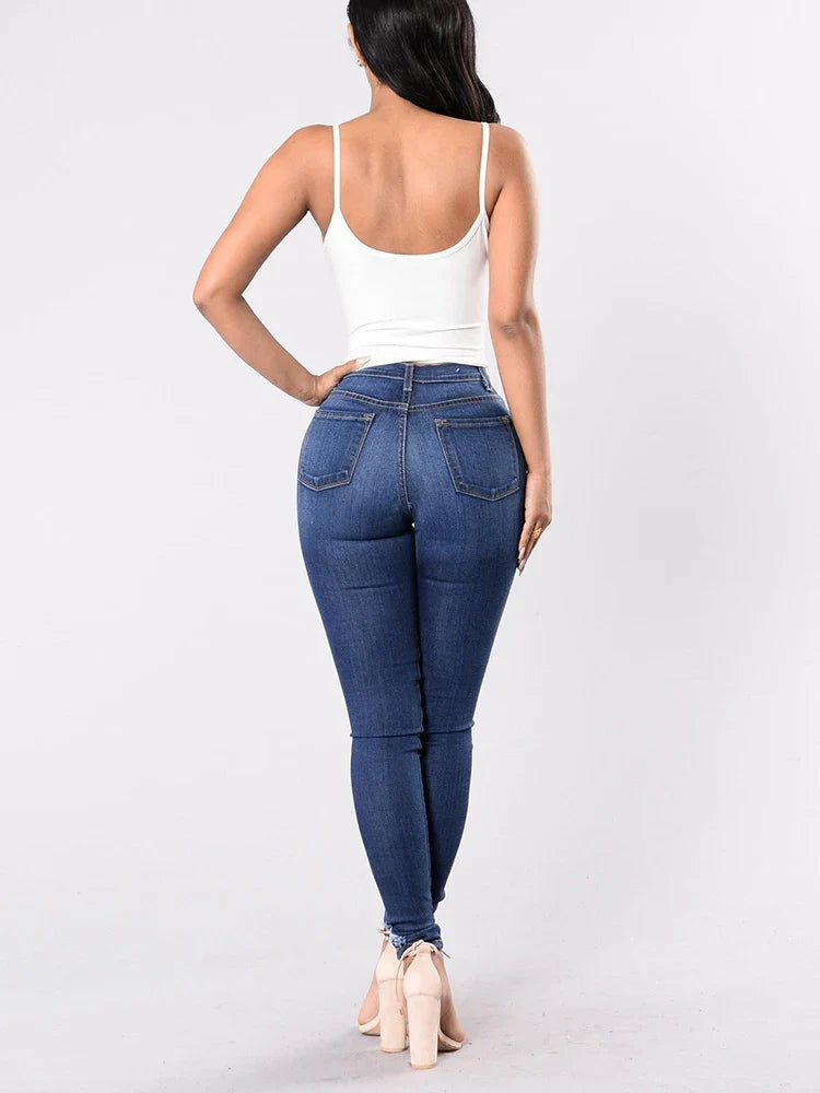 2024 Women Stretch Skinny Ripped Jeans Lady High Waist Pencil Long Pants Narrow Straight Leg Wrap Hips Plus Size S-3XL Trousers