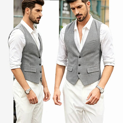 Black Men's Blazer Vest Euro Size Vintage Vests Man Single Breasted Outerwear Men's Suits Vest Spring Autumn Herringbone Vest