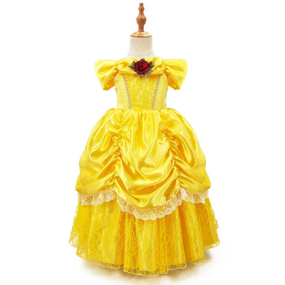 Girl Belle Dress Beauty Cosplay Costume Princess Deluxe Applique Outfit Children Birthday Party Elegant Gown Fairy Disguise Sets