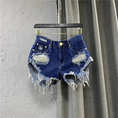 Summer Sexy Shorts Women Korean Style Zipper Frayed Irregular Broken Edge Design Vintage Denim Fashion All-match Slim Streetwear