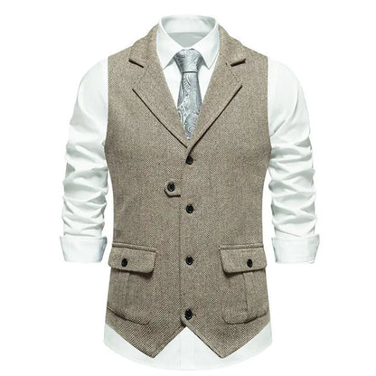 Tailored Collar Vest for Men Single Breasted Herringbone Tweed Suit Vest Mens Formal Striped Waistcoat Punk Groomsmen Wedding
