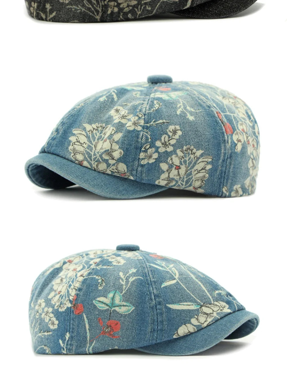 Beret Cap Spring Summer Autumn Men Women Cap Male Female Floral Artist Painter Beret Hat Denim Flat Cap Octagonal Berets