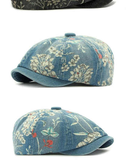Beret Cap Spring Summer Autumn Men Women Cap Male Female Floral Artist Painter Beret Hat Denim Flat Cap Octagonal Berets