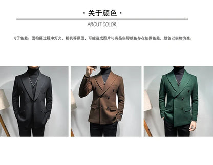 2025 Spring New Men's Waffle Double Breasted Suit Jacket High Quality Business Slim Fit Blazers Groom Social Party Dress Coats