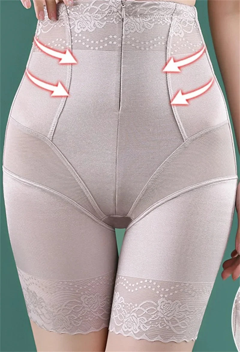 Zipper Tummy Control Panties High Waist Shapewear Brief Shorts Body Shaper Butt Lifting Silky Stretchy Fabric Seamless