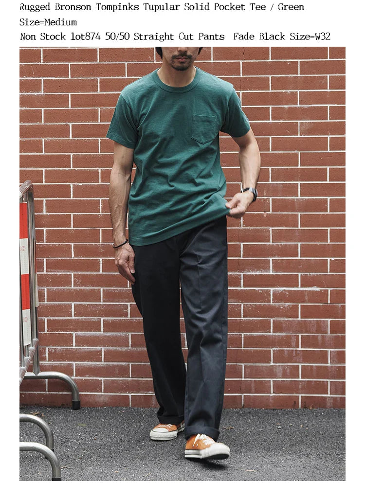 Rugged Bronson Loopwheel Tubular Pocket T-Shirt 220g Slub Cotton Men's Seamless Side Tee Short Sleeve