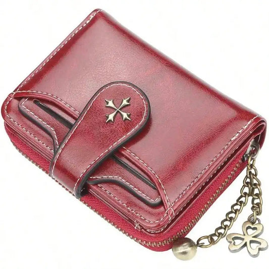 Petit portefeuille rétro pour femme – Mini porte-cartes en cuir, modèle double-pli avec fermeture éclair, portefeuille esthétique et compact