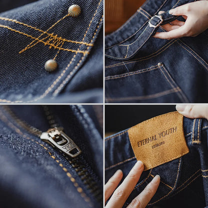 Women’s Loose Straight Leg Denim Jeans  Casual Pants with Paris Buckle Wide Leg Autumn Vintage Trousers