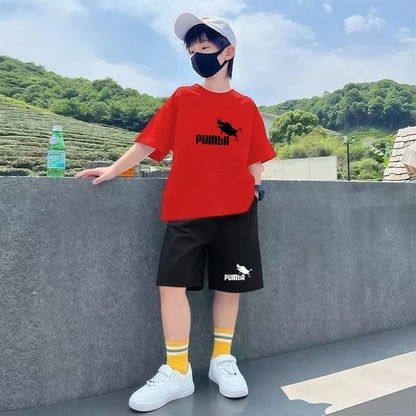 Summer Rabbit Graphics Boys Black Girls Pink Age 3-12 Tee+Shorts Suit Children Short Sleeve T-shirts Child  Casual Clothes