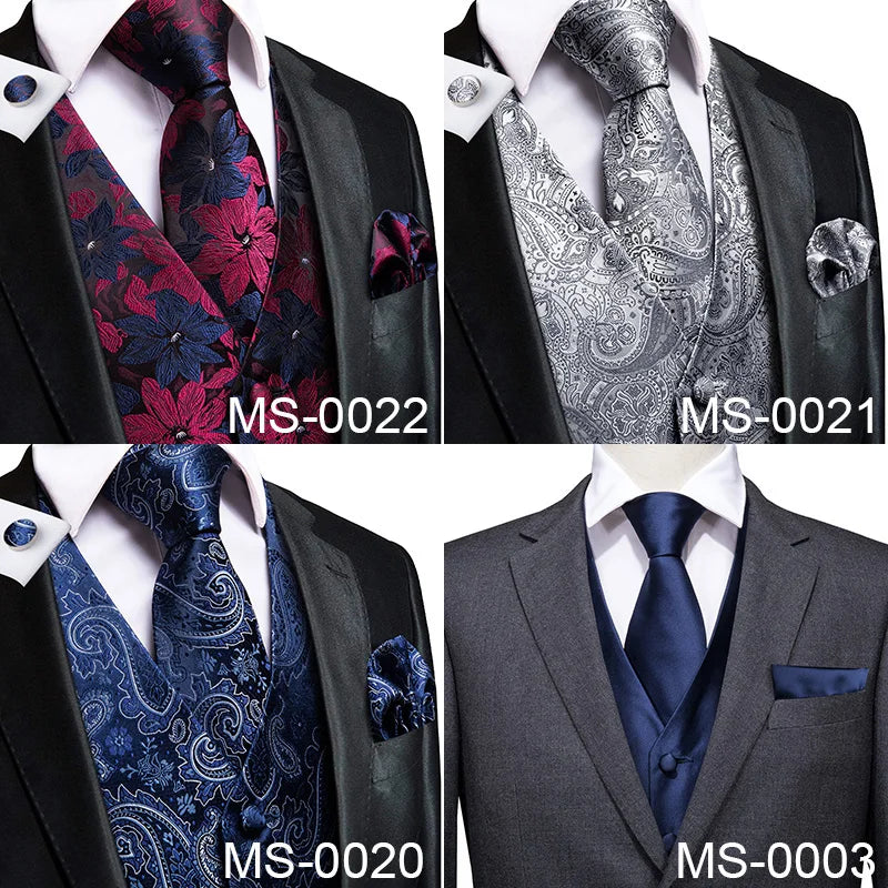 Adult Men's Vest for Suit Luxury Paisley Floral Plaid Suit Vest and Tie Set Blue Gold Red Sliver Wedding Vest Men