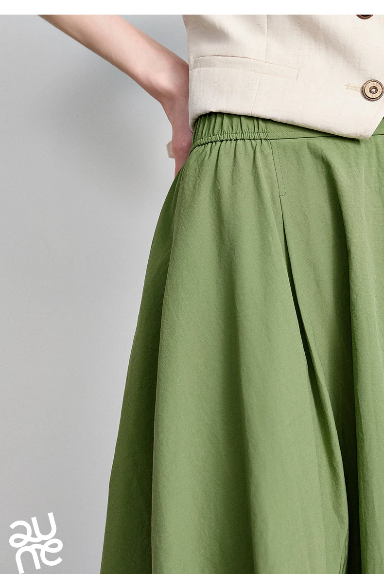 Women's A-Line Bud Skirt 2026 Summer New Split Detail Retro Puff Midi Skirt, Lightweight Outdoor Wear
