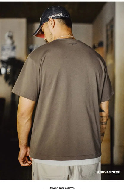 Vintage Navajo Print Short Sleeve T-Shirt Men's Summer Heavyweight Cotton Tee Letter Embroidered Loose Fit Crew Neck Tops