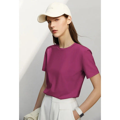 Minimalism Women T-shirts 2024 Summer New Casual Basic O-Neck Slim Short-sleeve Female Dopamine Color Solid Tees 12442327