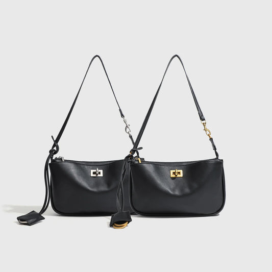 Women's Luxury Split Leather Shoulder Bag - Paris Classic Tote Handbag, Simple Metal Buckle Crossbody Underarm Bag