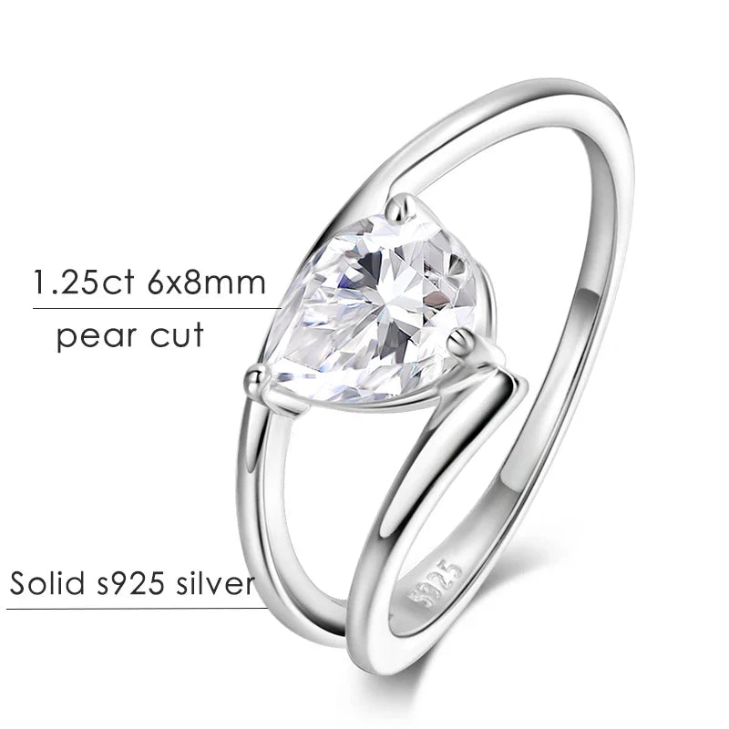GRA Certified D VVS1 Pear Cut Moissanite Rings for Women 6x8mm Lab Diamond S925 Sterling Sliver Wedding Engagement Ring