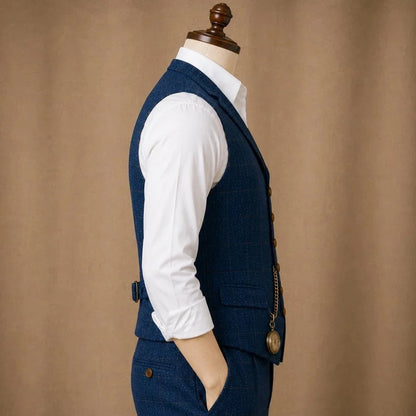 Men Vest Dark Blue Herringbone Checkered Single Button Waistcoat For Wedding Banquet Business Work Daily Casual Men Suit Vest