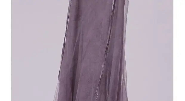 Slimming Effect Purple Mesh Ankle-Length Dress Women's plus Size Strapless Gown Korean Style High Waist A-Line Skirt