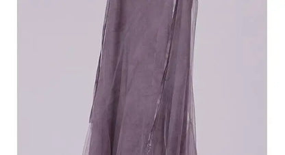 Slimming Effect Purple Mesh Ankle-Length Dress Women's plus Size Strapless Gown Korean Style High Waist A-Line Skirt