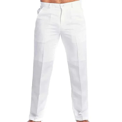 Men's Clothing Linen Slant Pocket Straight Solid Color Comfortable Breathable Daily Casual Pants