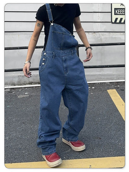 Overalls for Men Denim Suspenders Simple Baggy Jeans Men's Street Casual Solid Mid Waist Loose Washed Jumpsuits Length Tracksuit