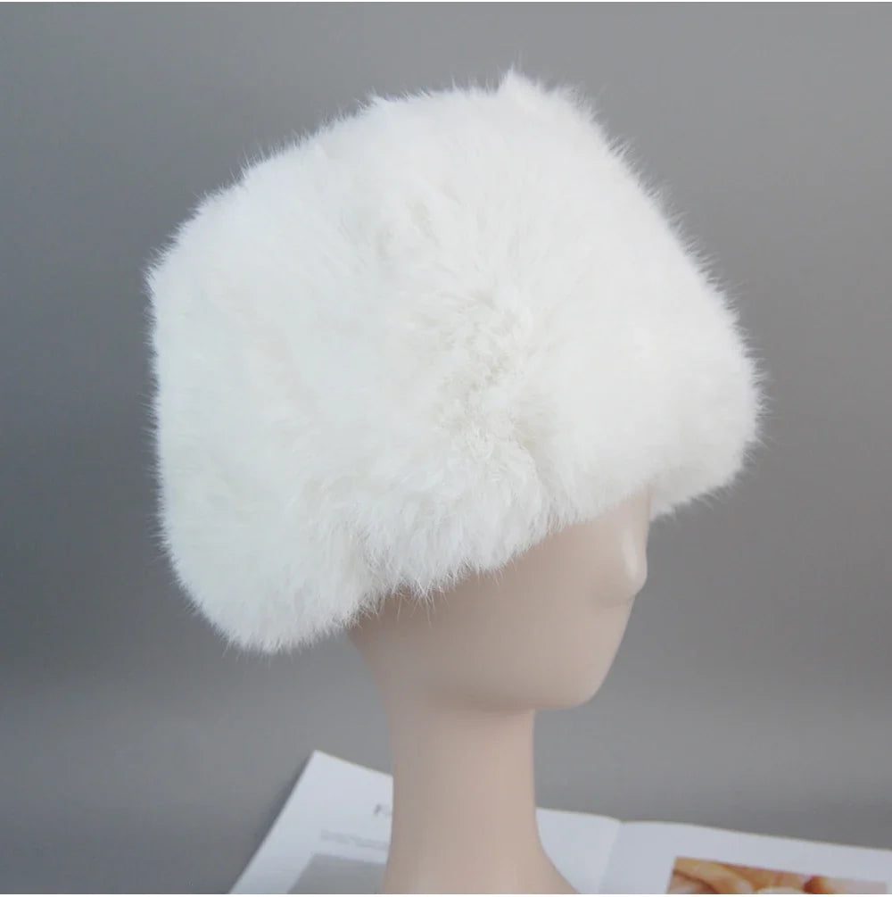 2026  Unisex Winter Russian Outdoor 100% Genuine Rabbit Fur Caps Warm Real Rabbit Fur Bomber Hat Natural Quality Rabbit Fur Hats