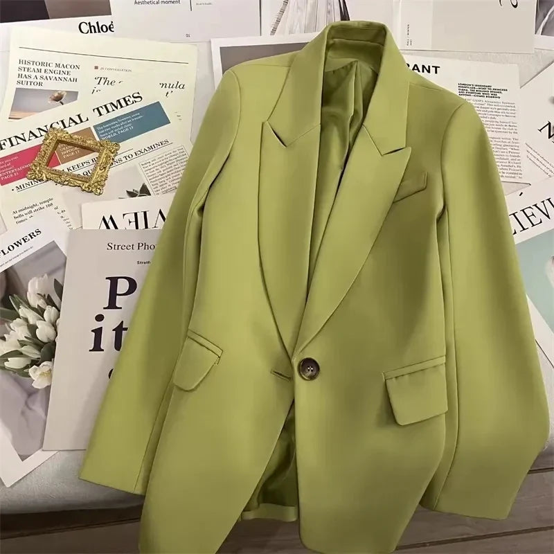 Elegant Office Lady Blazers Women Outerwears 2025Fashion Long Sleeve Single Button Blazer New Autumn Casual Female Coats Jackets