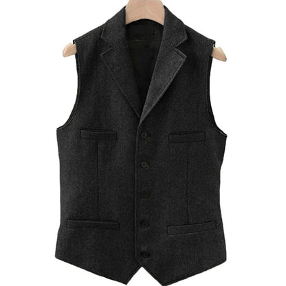 Men Vest Brown Herringbone Single Button With Lapel And Pocket Waistcoat For Wedding Groom Business Formal Banquet Work Men Suit