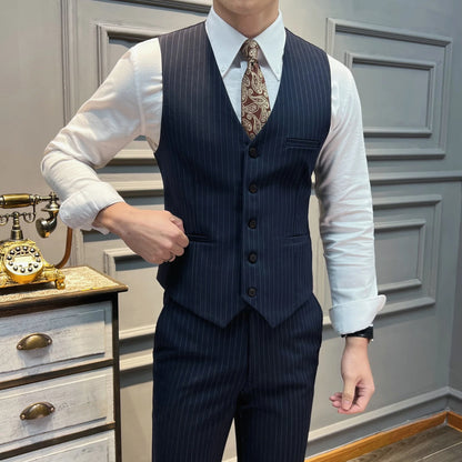 5XL-M( Vest + Pants) High-end Brand stripe Suit Vest 2 pieces Men Luxury Fashion Groom Wedding Vest Set Male Club Party Clothing