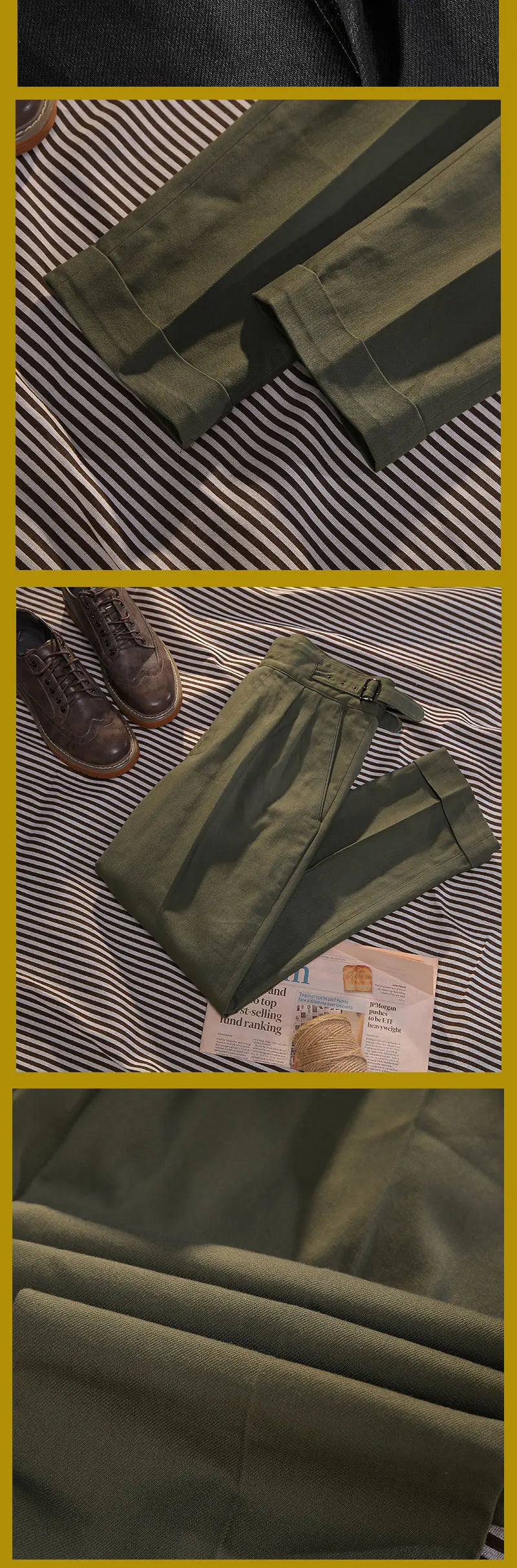 Spring and summer new silhouette leisure pants air eye olive green cotton Slim straight nine pants men