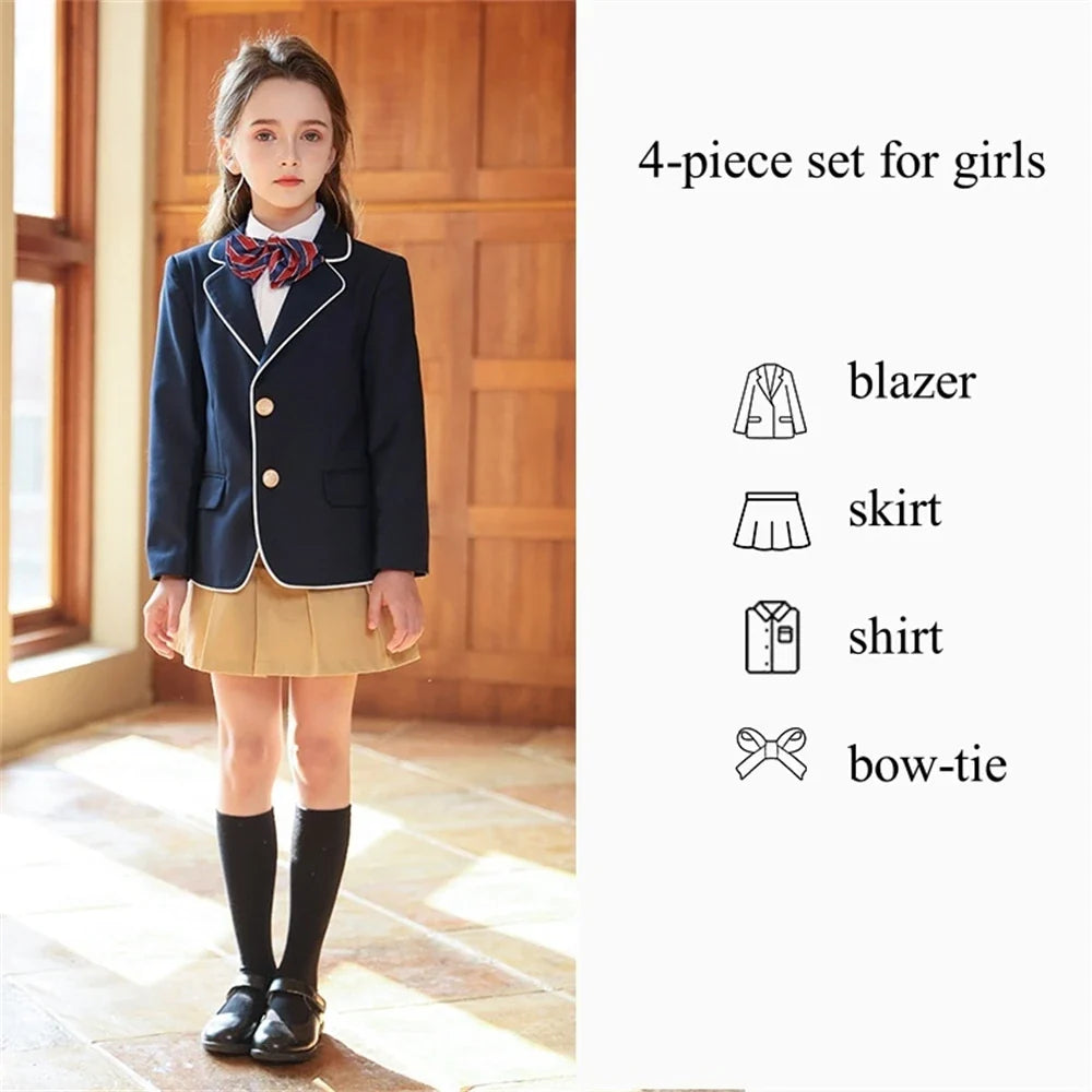 Fashionable Elegant Kids School Uniform 4 Pieces 110-180cm High Quality Children's Suit Set Stage Performance Outfit