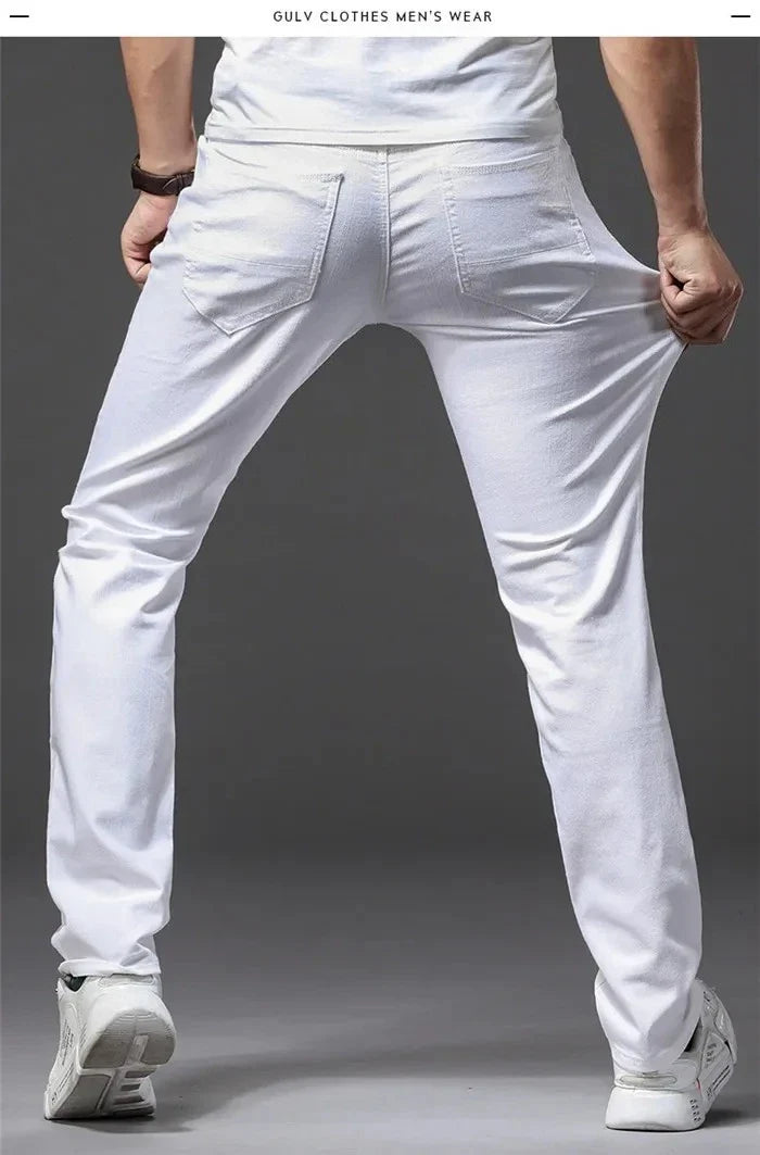 Men Slim White Jeans New Elasticity Fashion Casual Classic Soft Business Brand Trousers Male Clothing Stretch Pants Men's Jeans