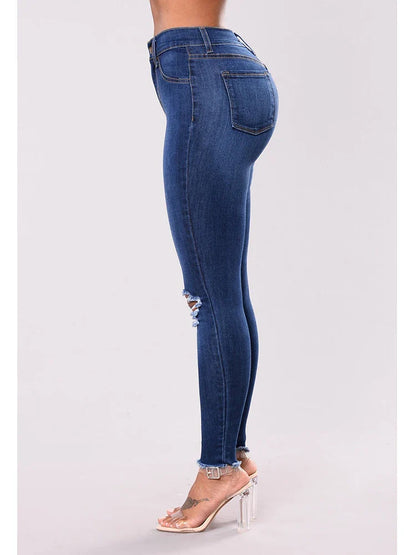 2024 Women Stretch Skinny Ripped Jeans Lady High Waist Pencil Long Pants Narrow Straight Leg Wrap Hips Plus Size S-3XL Trousers