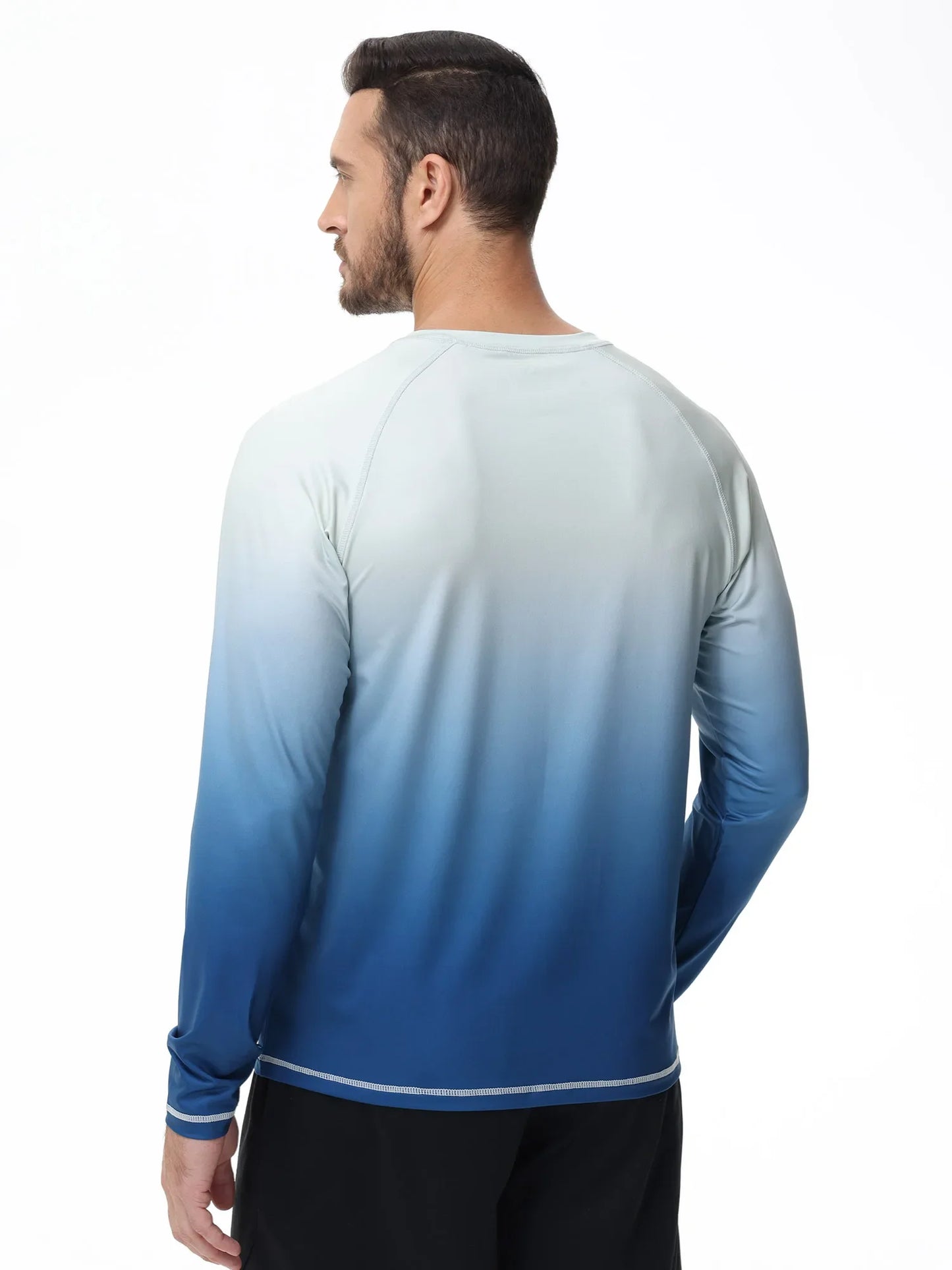 Summer Men's UPF 50+ Beach Swimming T-Shirt, Quick Dry Long Sleeve Fashion Gradient Rash Guard Tops for Sport Fishing Hiking