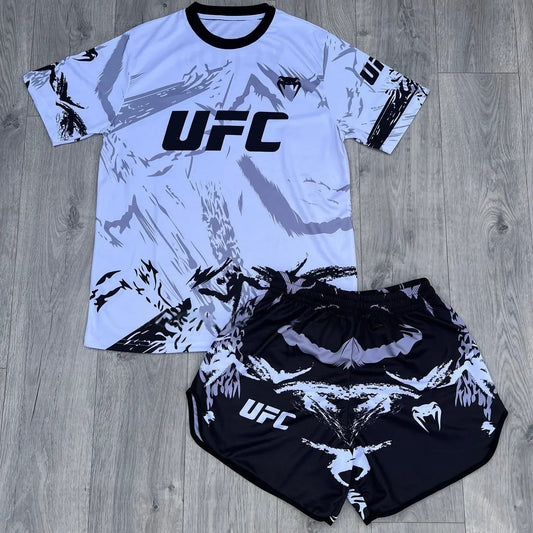 Top UFC Boxing Set Men Women's Oversized Breathable Speed Drying Sports Set MMA Fighting Training Running Short Sleeved Shorts