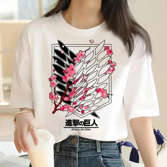 2024 New Anime Attack Titan Graphic Printing Harajuku T-Shirt Casual Fashion Short Sleeve Plus Size T-Shirt Ladies Short Sleeve