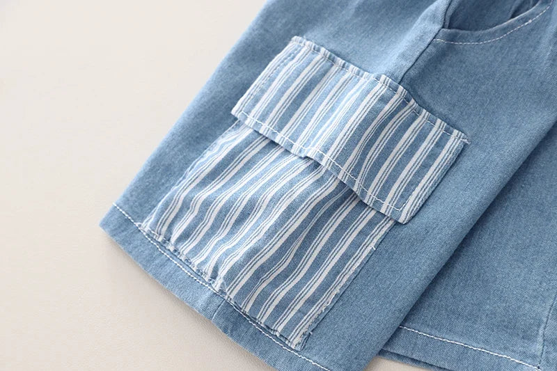 Infant Fashiont Bay Boys Denim Clothing Sets Summer Children Fashion Striped Shirts Shorts 2pcs Tracksuits  Casual Outfits Suits
