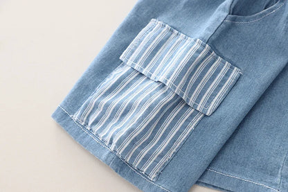 Infant Fashiont Bay Boys Denim Clothing Sets Summer Children Fashion Striped Shirts Shorts 2pcs Tracksuits  Casual Outfits Suits