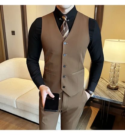 ( Vest + Pants) Men Luxury High Quality Business Suit Vest 2 pieces Formal Groom Wedding Dress Vest Set Fashion Club Clothing