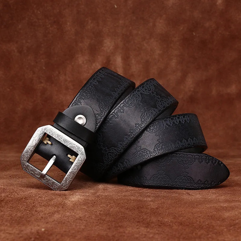 3.8CM Pure Cowhide High Quality Genuine Leather Belts for Men Strap Male Stainless Steel Buckle Jeans Thickening Cowboy Cintos