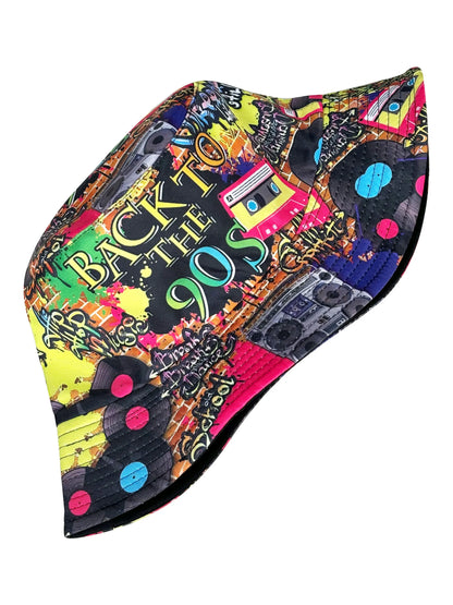 Fashion Retro Graffiti 80s 90s Bucket Hat for Men Women Funny Summer Spring Beach Fishing Hat Packable Outdoor Sun Fisherman Hat